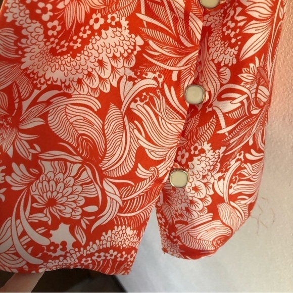 Milly Of New York Silk V-neck Fringe Trim Orange Floral Sleeveless Tank Size 6 - Picture 13 of 14